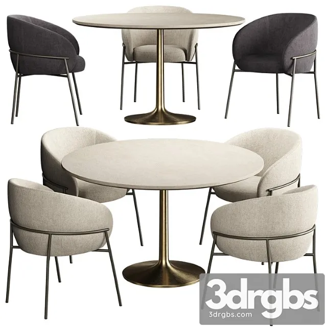 RIMO Chair Brown Marble Dining Table with Brass Base 3D Model Free