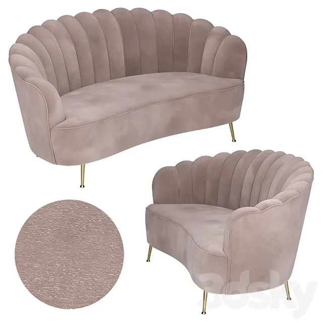 Rita Velvet Sofa 3D Model