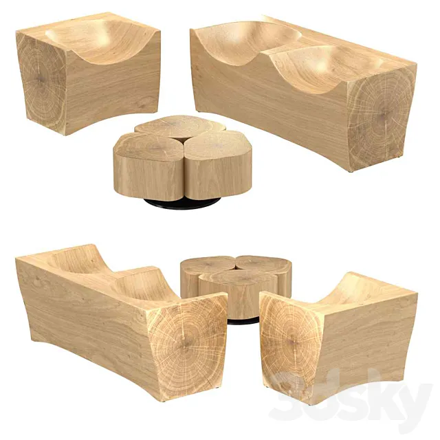 Riva 1920 log armchair toi center table 3d model 3D Model