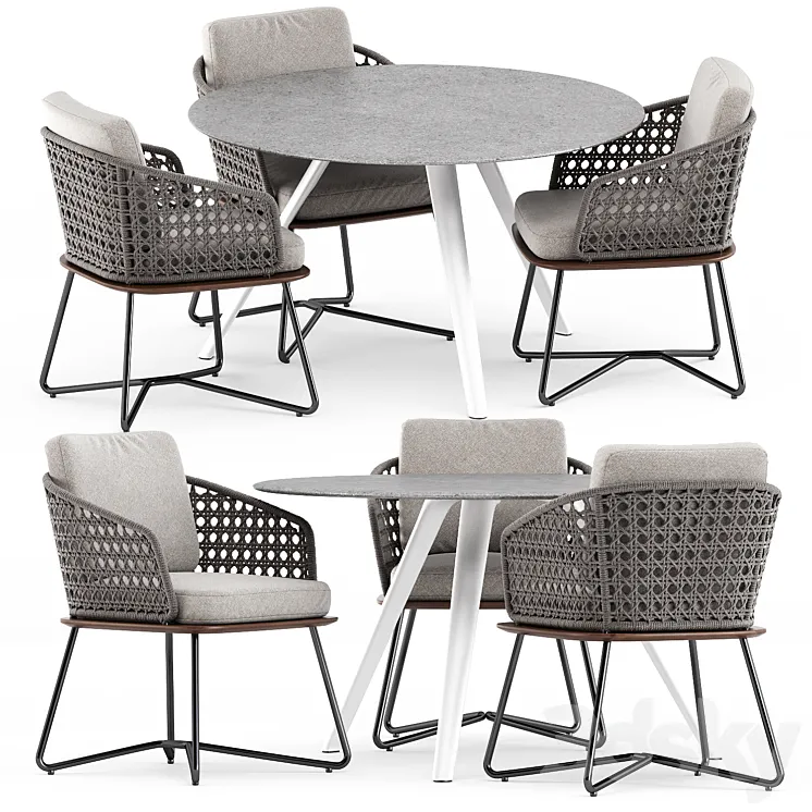 Rivera Little Armchair and Evans Outdoor table by Minotti 3D Model Free