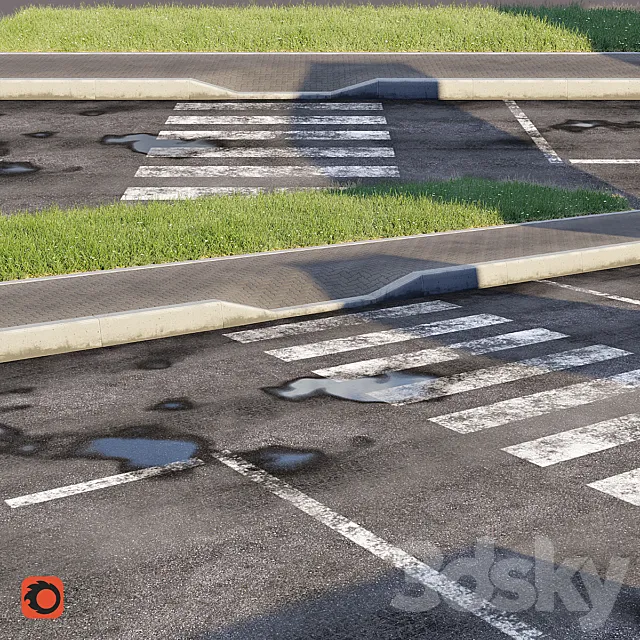 Road. sidewalk. curb. grass 3DModel