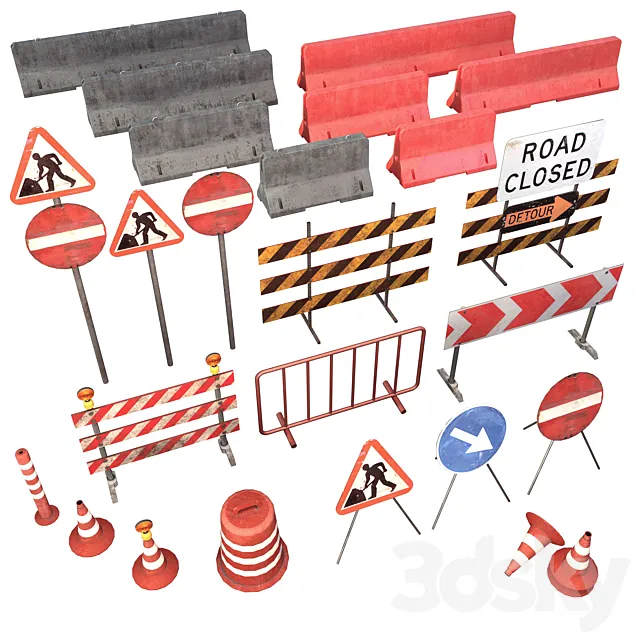 Road traffic signs set Low poly 3D Model