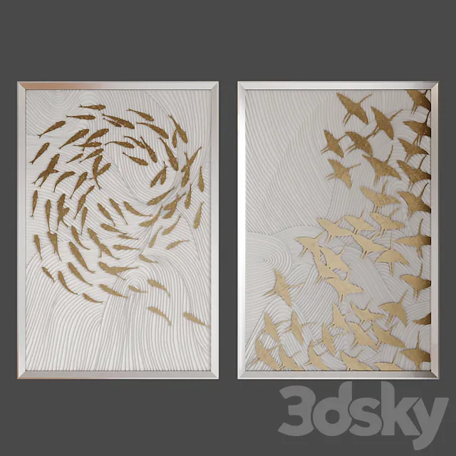 Robat’s School of Fish and Robat’s Birds in Flight Wall Art John-Richard Collection 3DModel
