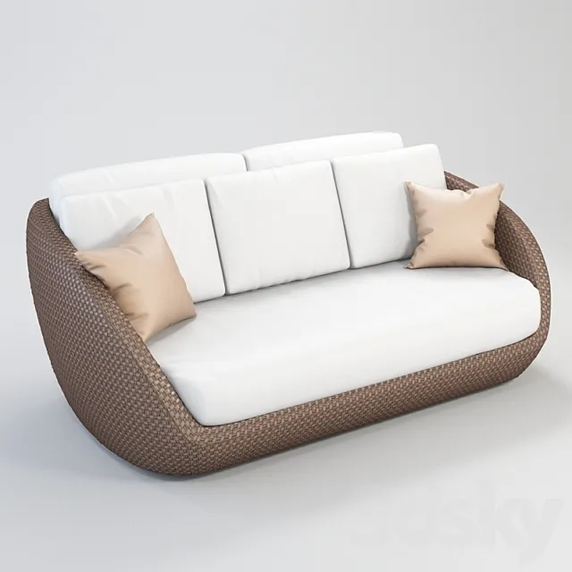 ROBERTI St. Tropez wicker sofa triple 3D Model