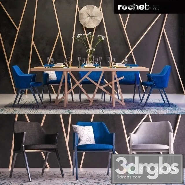 Roche Bobois Table and Chair Set 3D Model Free