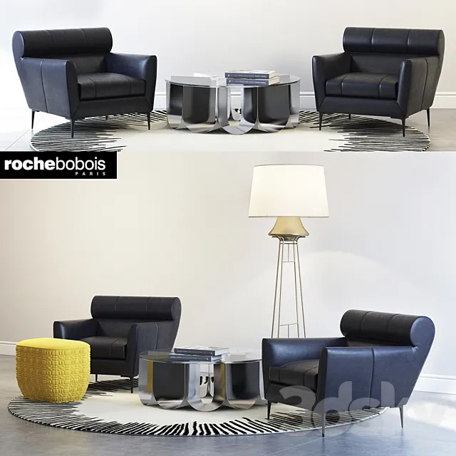 Roche bobois VIRGULE ARMCHAIR PARIS SUNSET TRILOGIE OTTOMAN 3D Model