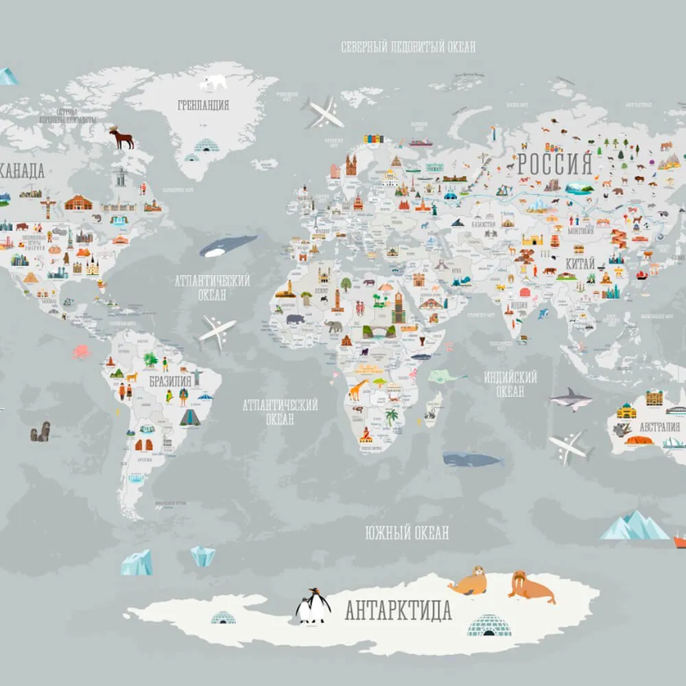 ROCK AND WALL - Wallpaper World map with landmarks 3D Model