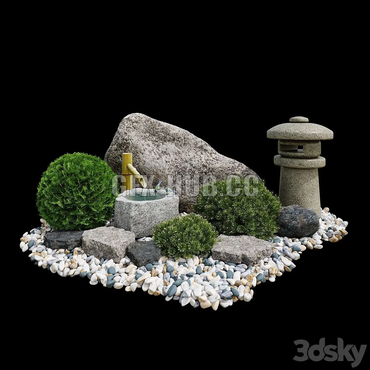Rock garden. Tsukubai 3D Model