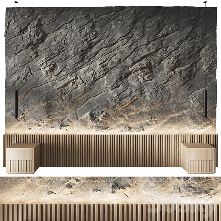 Rock headboard headboard stone panels 3D Model Free