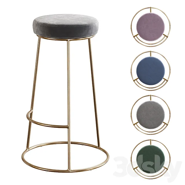 Rockett St George _ Atlantis Velvet Bar Stool 3D Model
