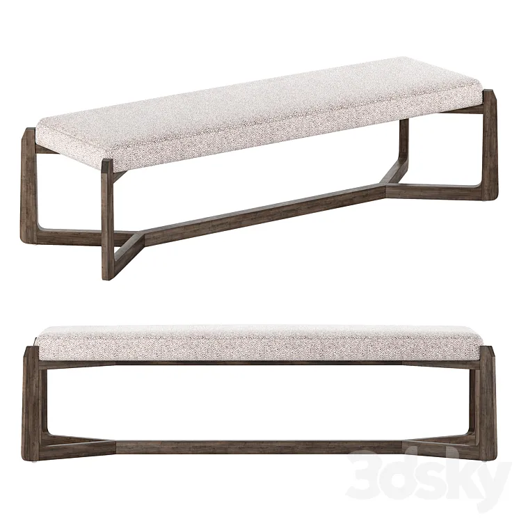 Roe Mid Century Modern Gray Performance Upholstered Wood Bench 3D Model Free