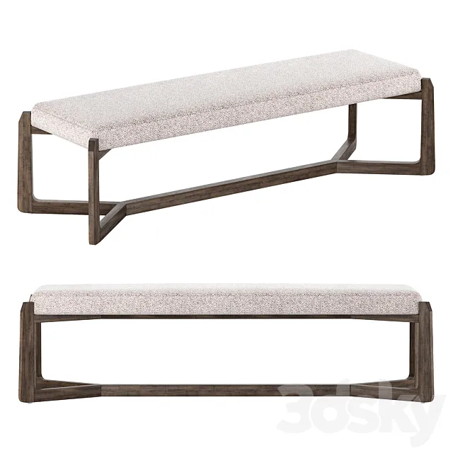 Roe Mid Century Modern Gray Performance Upholstered Wood Bench 3DModel