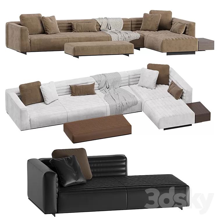 Roger Modular Sofa Minotti 2 version Leather & Velvet 3D Model
