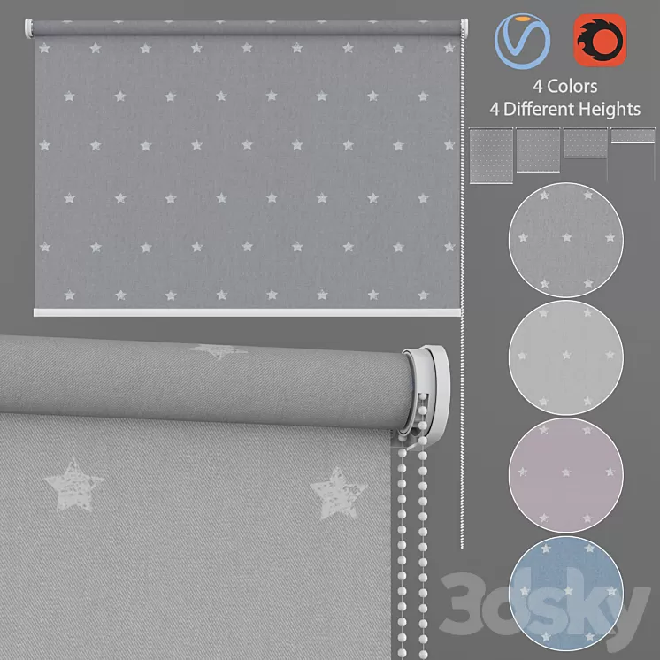Roller Blind Stars in Four Colors Set 1 3D Model