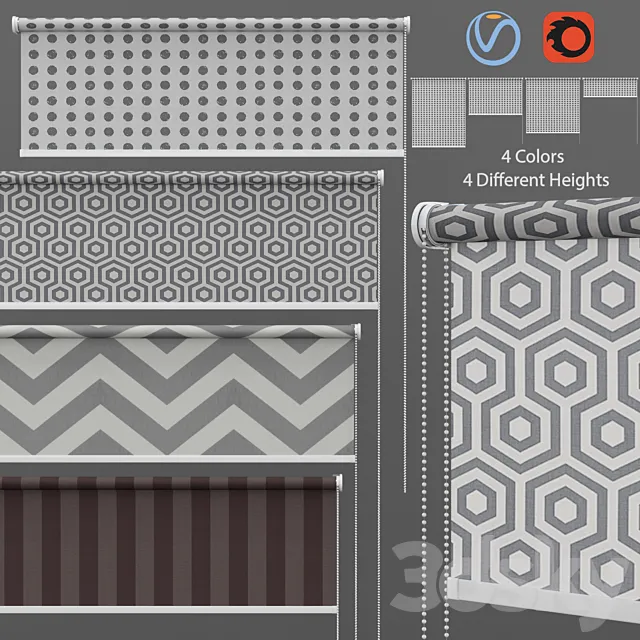 Roller Blind Stars in Four Styles Set 2 3D Model