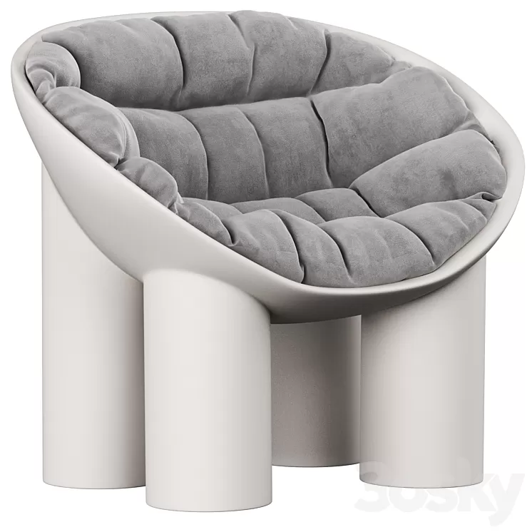 Roly Poly Polyethylene Armchair in Concrete with Cushions by Faye Toogood 3D Model Free