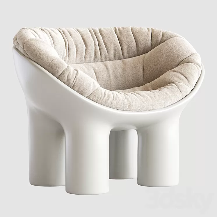 Roly Poly Polyethylene Armchair in Concrete with Cushions by Faye Toogood 3D Model Free