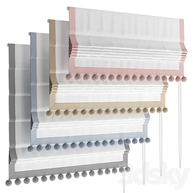 Roman blind with pom-poms for the nursery 3D Model