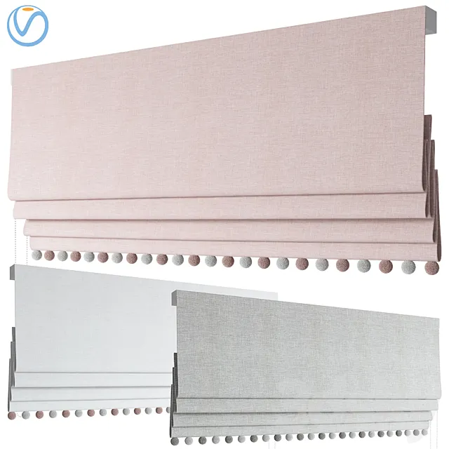 Roman Curtains 121 | Etsy | Blush Roman blind with pompoms 3D Model