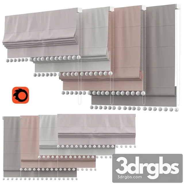 Roman Curtains 136 Rh Baby Child Pom Pom Linen Cotton Roman Shade 3D Model Free