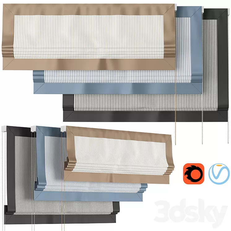 Roman Curtains 185 | Larkbury Curtains | Stripe and Silk 3D Model Free