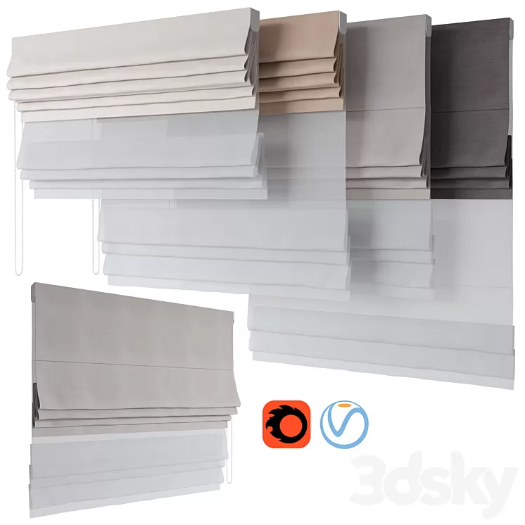 Roman Curtains 190 | Dual Roman Shades | day and night 3D Model Free