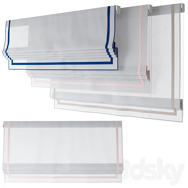 Roman Curtains 191 | Sheer Fabric | Roman Shades with Ribbons 3D Model