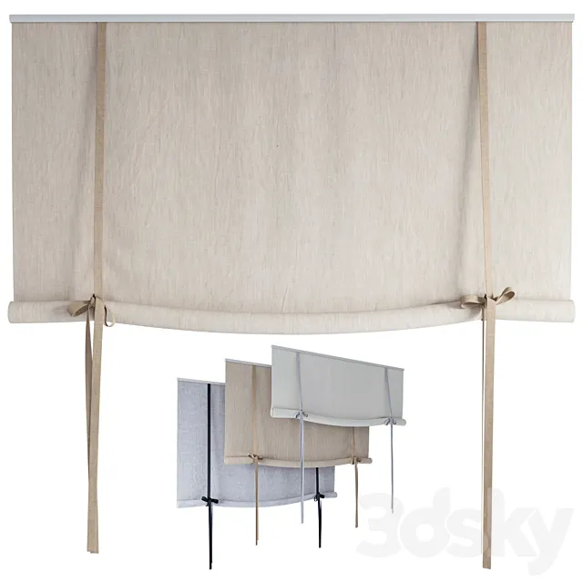 Roman Curtains 194 | Roll-up Curtain | Roller blind with bows 3D Model