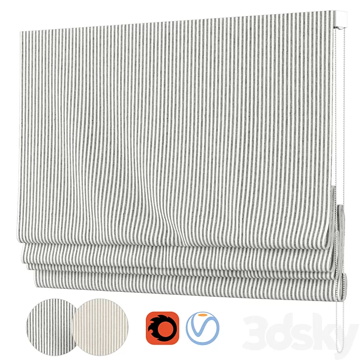 Roman Curtains 20 | Pottery Barn | Wheaton Stripe Shade 3D Model
