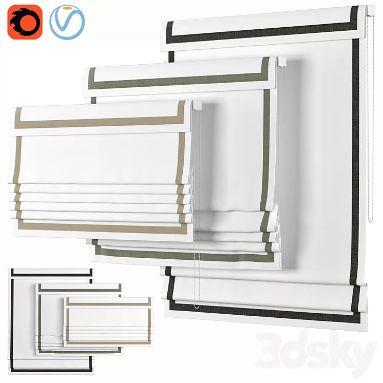 Roman Curtains 23 | LOGANOVA Shades | FAUX LINEN BORDER 3D Model