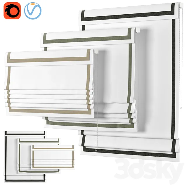 Roman Curtains 23 | LOGANOVA Shades | FAUX LINEN BORDER 3DModel