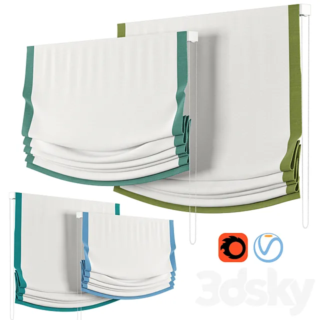 Roman Curtains 26 | Etsy | Relaxed | White with Dolce Cape Border 3DModel