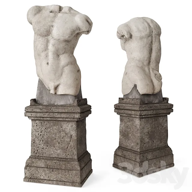 Roman man torso with pedestal 3D Model