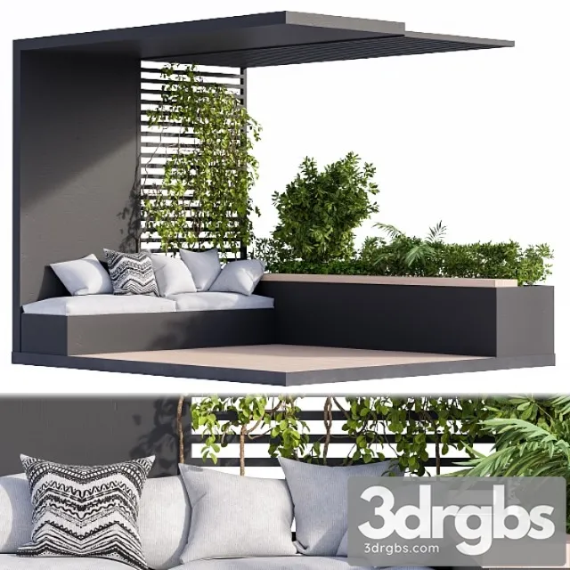 Roof Garden and Balcony Furniture Black Set 3D Model Free
