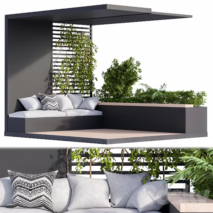 Roof Garden and Balcony Furniture Black Set 3D Model