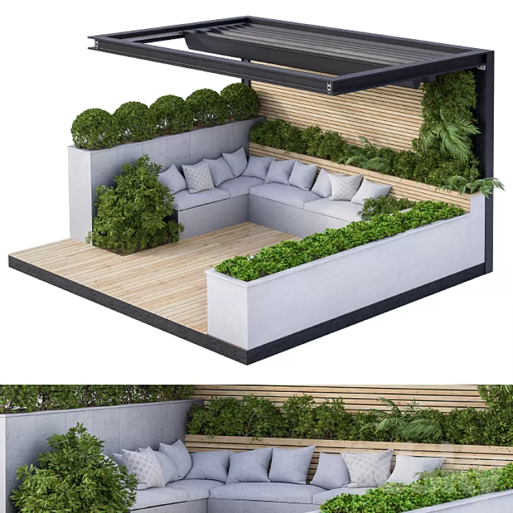 Roof Garden and Landscape Furniture with Pergola 02 3D Model