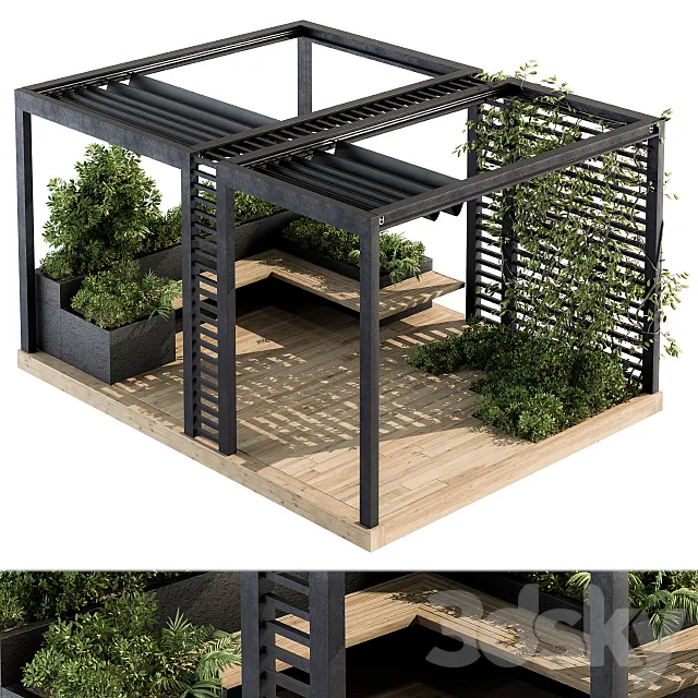 Roof Garden and Landscape Furniture with Pergola 05 3D Model