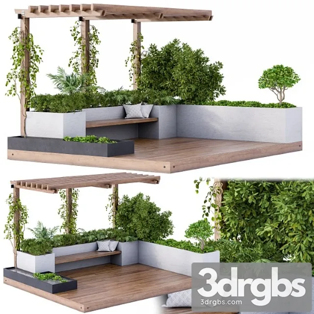 Roof Garden and Landscape Furniture With Pergola 3D Model Free