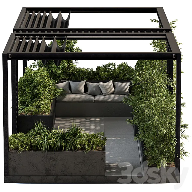 Roof Garden and Landscape Furniture with Pergola - Set 38 3D Model