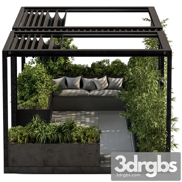 Roof garden and landscape furniture with pergola - set 38 3D Model Free