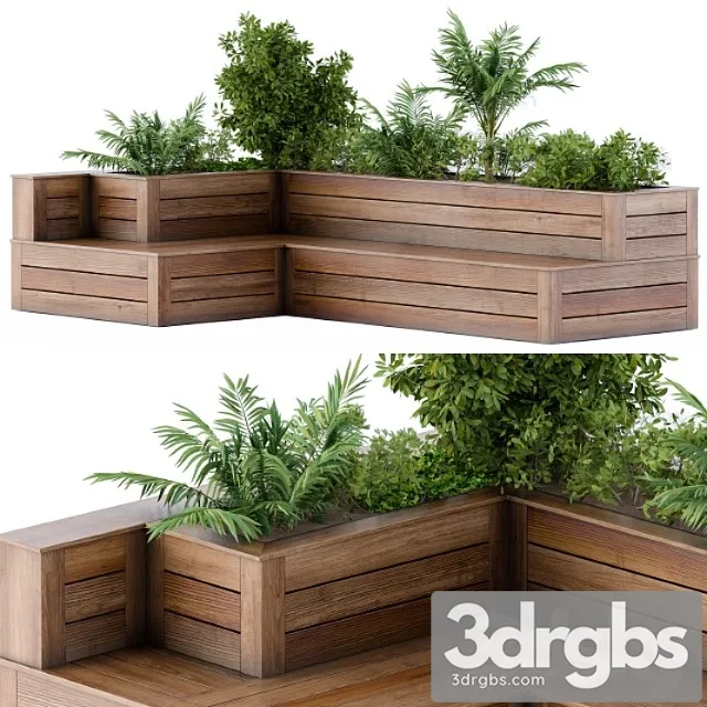 Roof Garden- Back Yard Furniture Bench with Flower Box 3D Model Free