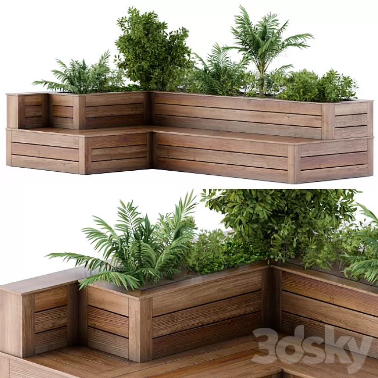 Roof Garden- Back Yard Furniture Bench with Flower Box 3D Model
