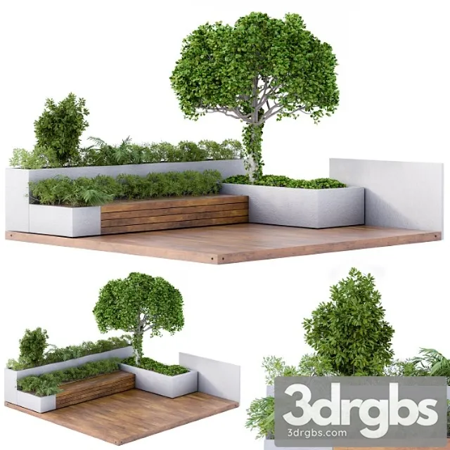 Roof Garden Furniture Seating and Garden set 3D Model Free