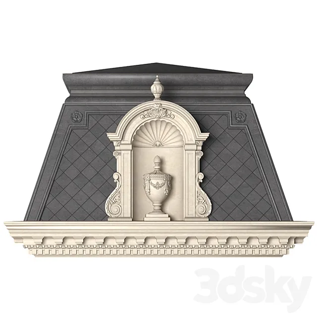 Roof of the classic facade of a private house with decors. Roof fasad set 3D Model