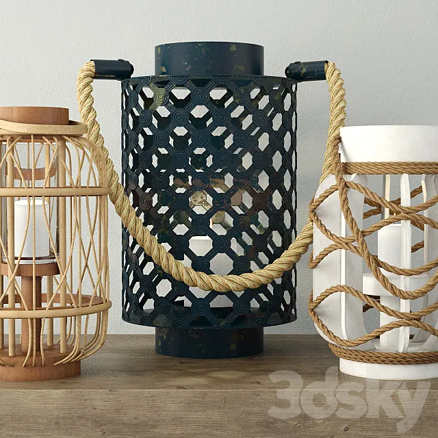 Rope & Rattan Lanterns 3D Model
