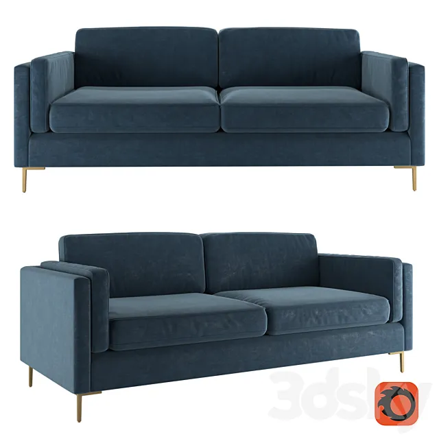Rosalina 84 Blue Velvet Sofa 3D Model