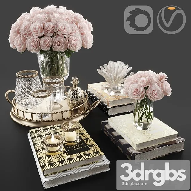Rose and Crystal Vase Decoration set 11 3D Model Free