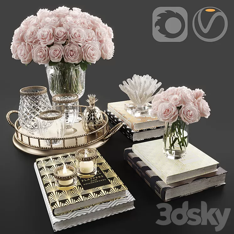 Rose and crystal vase decoration set 11 3D Model