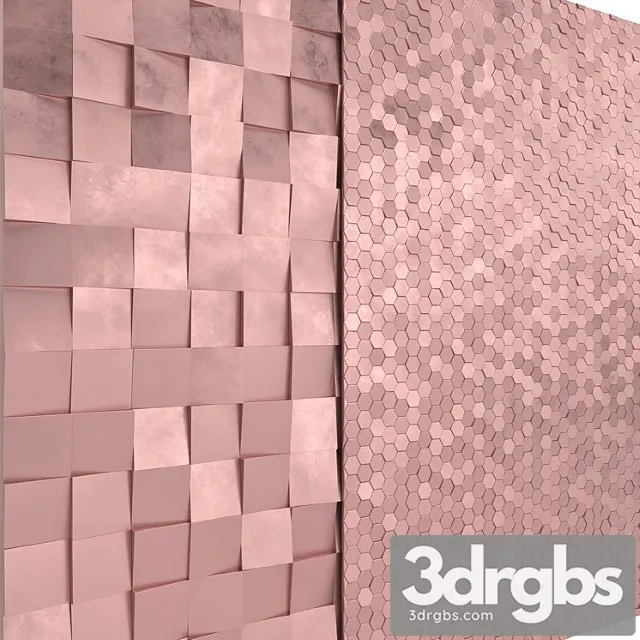 Rose Gold Panels Cubes Hexagons 3D Model Free