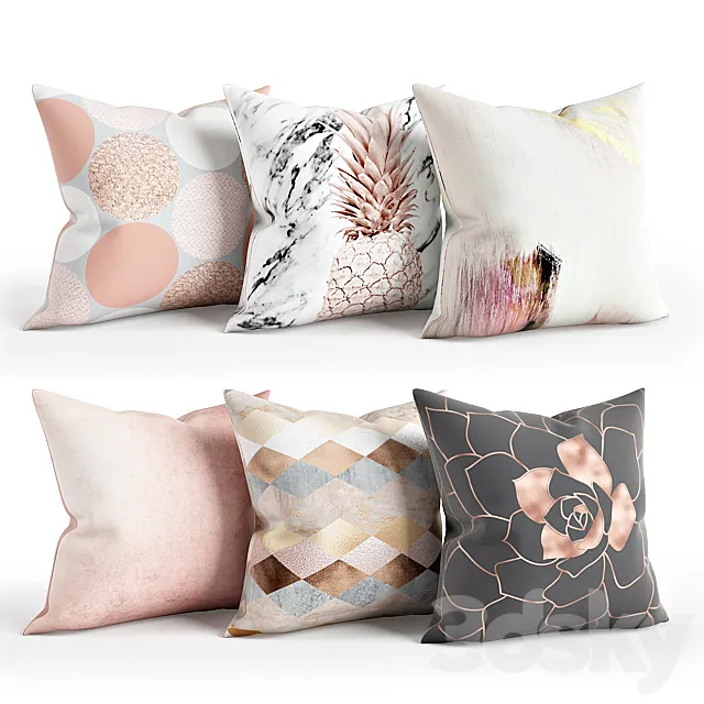 Rose_Gold_Pillow_Set_001 3D Model